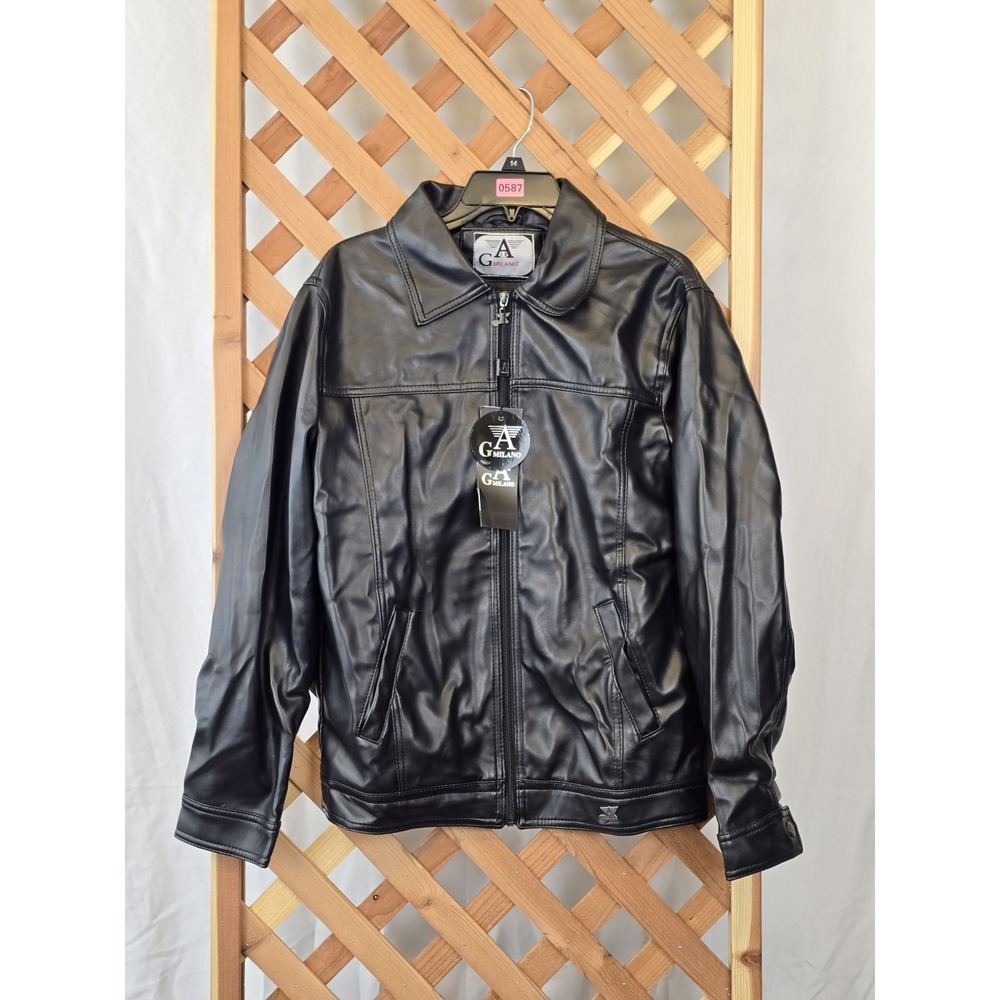 G A Milano Black Faux Leather Button Up Jacket Men Size Medium M New Collection